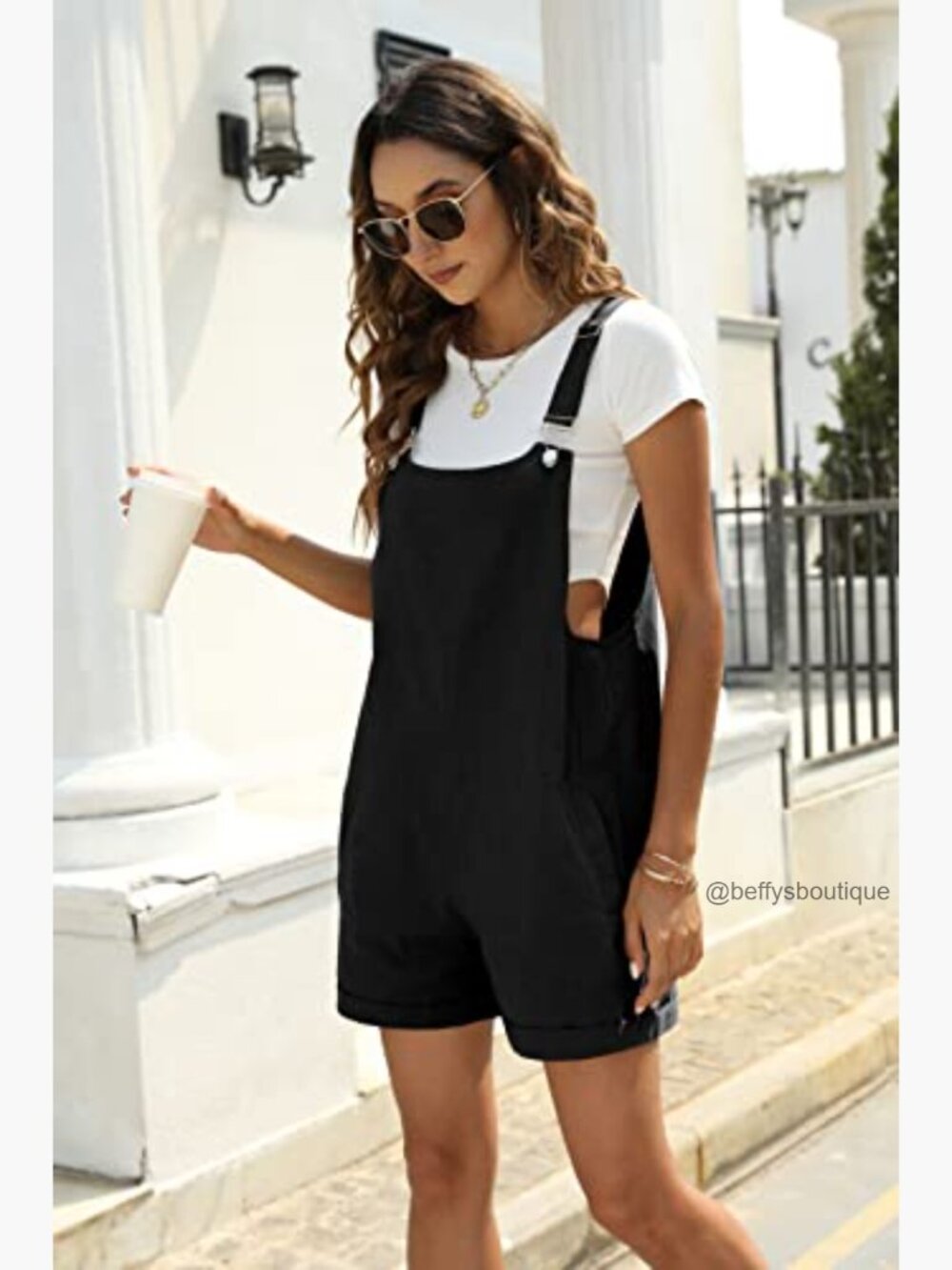 Linen Short Overalls, Casual Summer Romper with Pockets - Picture 3 of 7